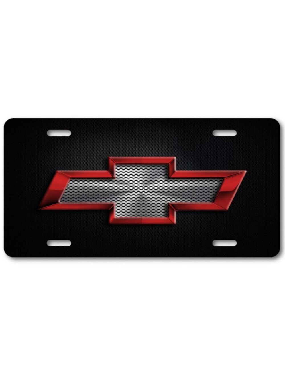 Chevy Chevrolet Red Bow-tie grill on blacklook Aluminum License Plate Tag Design